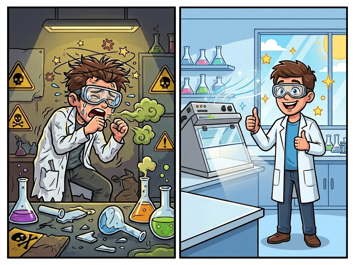 Cartoon BV930H-C in a lab before and after